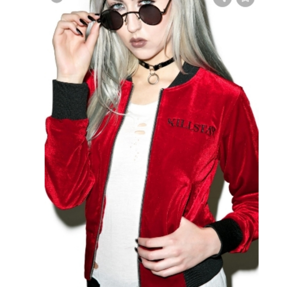 Killstar bomber jacket blood red velour velvet small goth coat